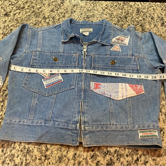 VTG Stefano 80s Blue Patchwork Light Wash Cropped Jean Jacket Denim Size M - Picture 7 of 9